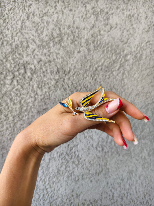 Ukrainian Dove of Peace Brooch | Blue & Yellow Enamel with Crystals
