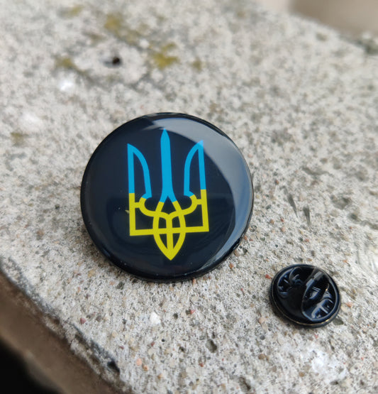 Ukrainian Trident Pin, Round Black Metal Pin