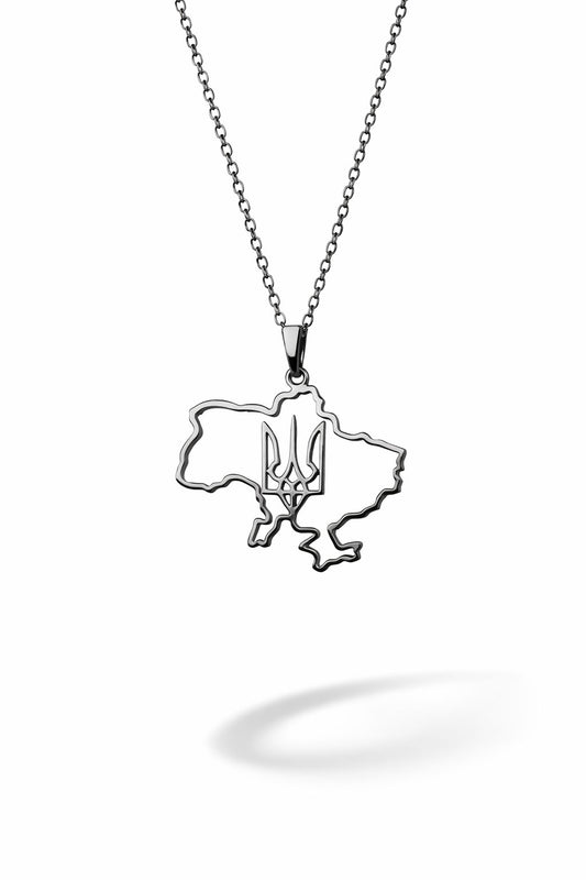 Ukraine Map Trident Necklace | Symbolic Metal Pendant