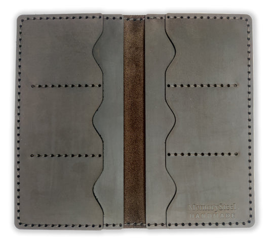 Leather Bifold Long Slim Wallet, Engraved RFID Blocking Card Holder Brown